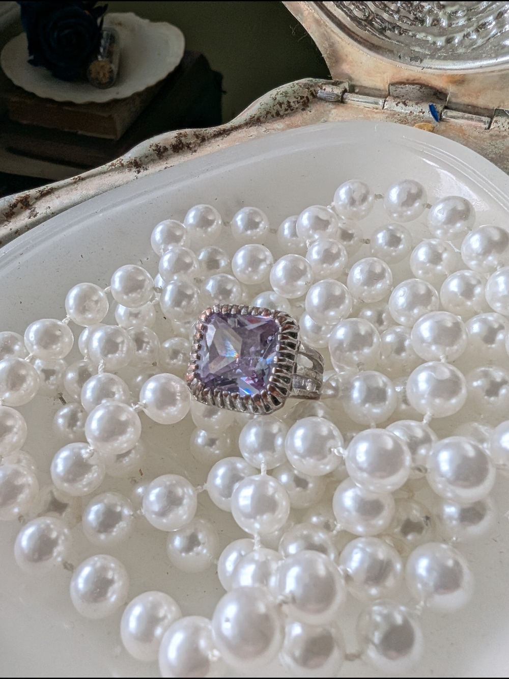 Silver Ring with Purple Square Gemstone Size 6